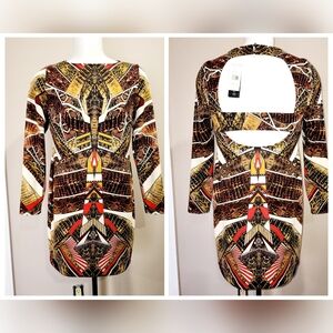 NWT Rampage Mixed Print Bodycon Long Sleeve Dress W/Cut-out Back Panel Size XL